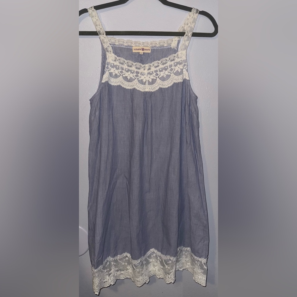 Altar'd State Short Striped Dress with Lace Trim